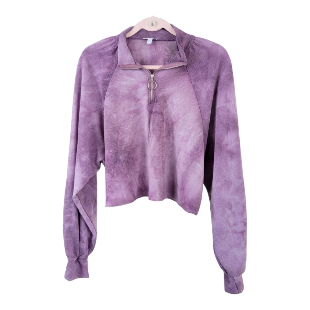Abound Med NWT Purple Tie Dye Half Zip Crop Sweatshirt O Ring Zipper Athleisure